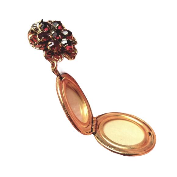 Vintage Etruscan Revival Gold Locket Brooch with Red Stones - Picture 4 of 5